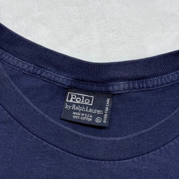 Vintage Polo Ralph Lauren Mens Long Sleeve T Shirt Blue‎ XL Cotton Made USA - Picture 2 of 8